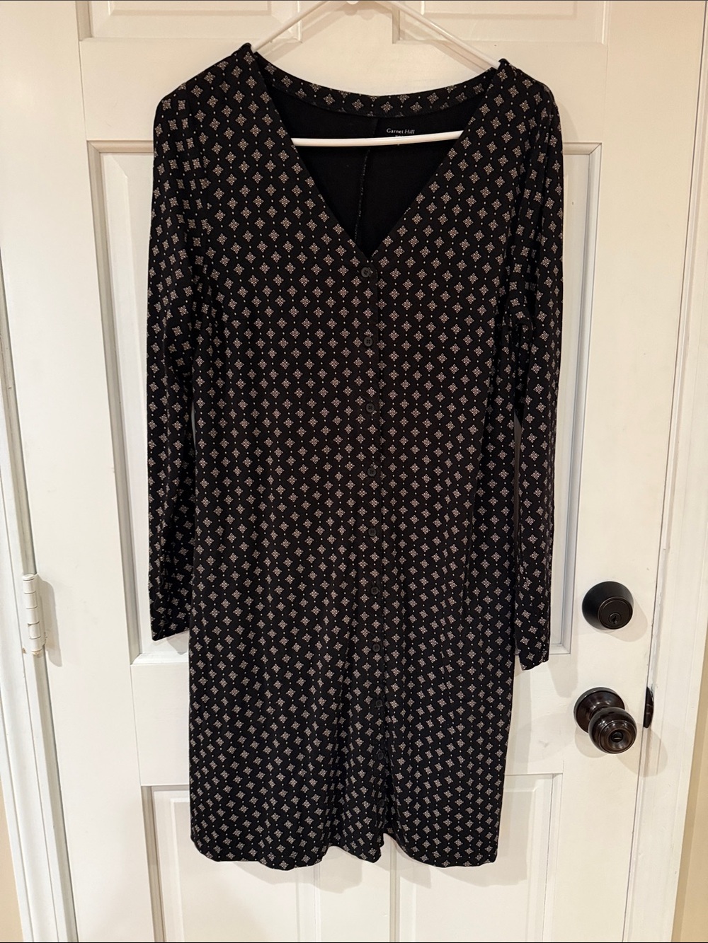 Garnet Hill black and white print modern Tencel button shirt dress S